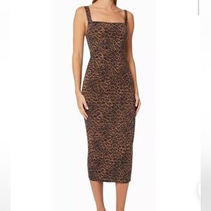 Good American Brown Animal Print Midi Dress